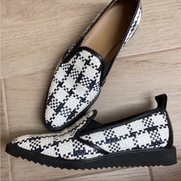 Everlane Woven Checkered houndstooth Black White Flat Platform Street Shoes - Picture 5 of 15